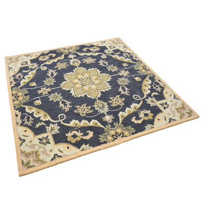 Calliann Hand Tufted Wool Eco-Friendly Area Rugs - Square, Charcoal Color, Oriental Design, High Pile Thick Handmade Anti Skid Area Rugs for Living Room, Bed Room