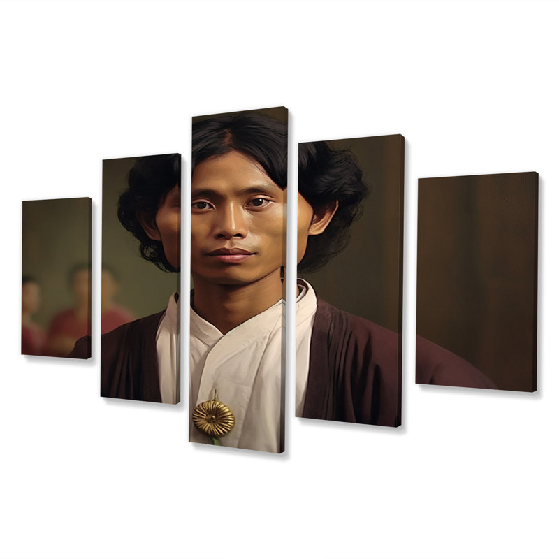 Portrait d'un jeune homme indien noble - reproduction sur toile - 5 panneaux