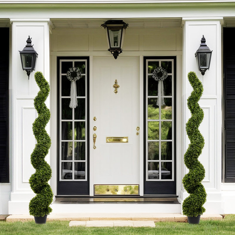 Artificial Potted Spiral Green Boxwood Topiary, 70.8" H x 12" W x 12" D