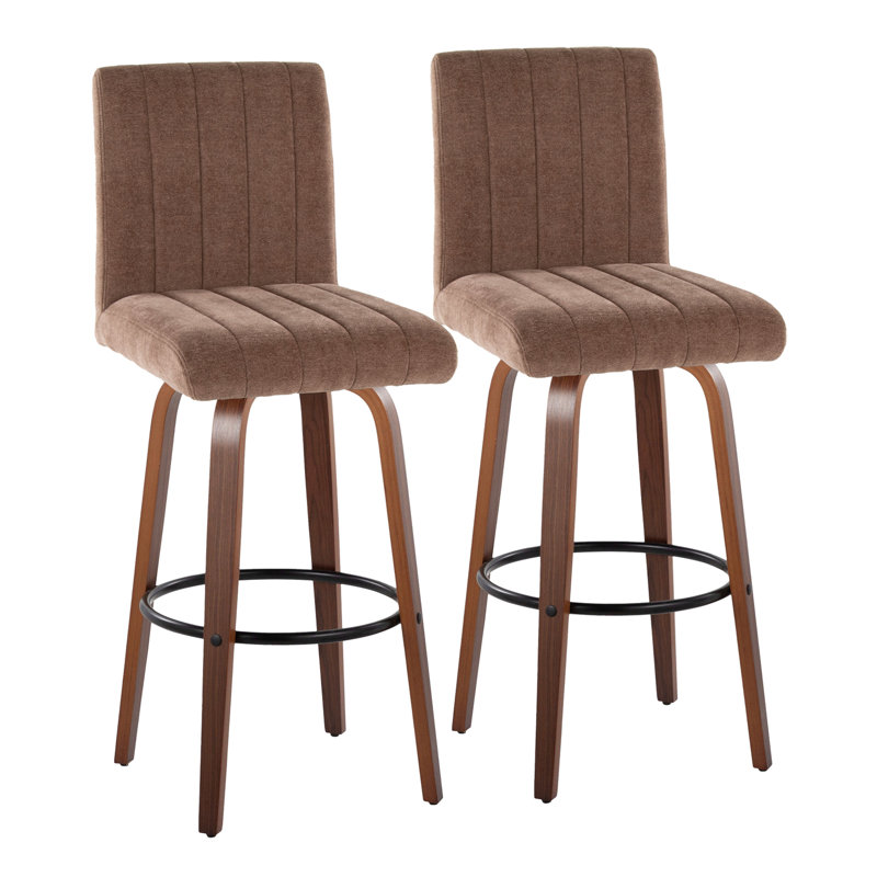 Hank 30" Fixed-Height Barstool With Bent Wood Legs & Round Footrest - Set Of  2, Brown, Walnut/Black