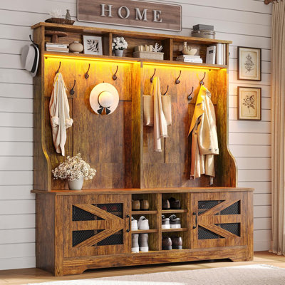 Hall Tree With Bench And Shoe Storage, 5-In-1 Entryway Bench With Coat Rack