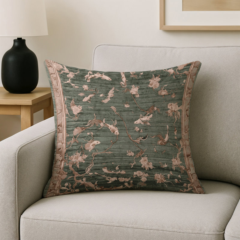 Coussin décoratif intérieur et extérieur Modern, Brun floral 80, Carré 16 po