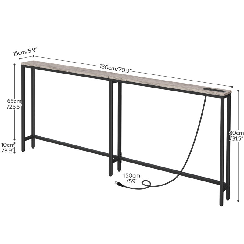 Castiglione Console Table Sofa Table with Power Outlet, 31.5" H x 70.9" W x 5.9" D, Grey