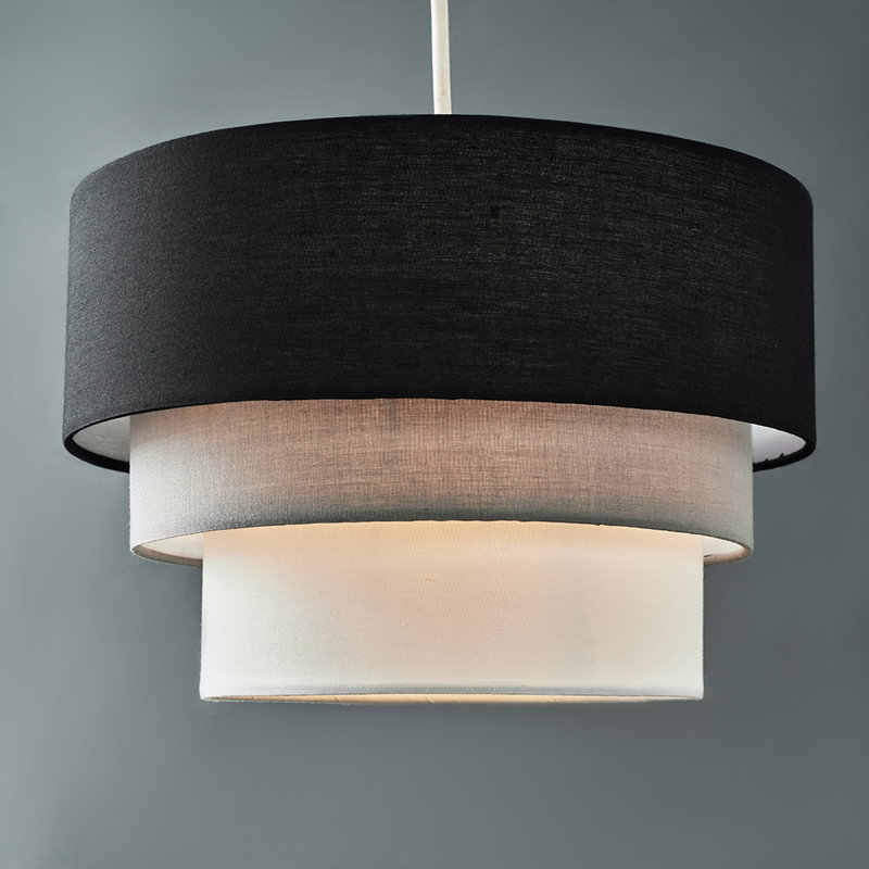2 x Round Modern 3 Tier Fabric Ceiling Pendant Light Shade - Complete with a 10w LED Bulb Cotton, 40 cm H x 25 cm W x 25 cm D