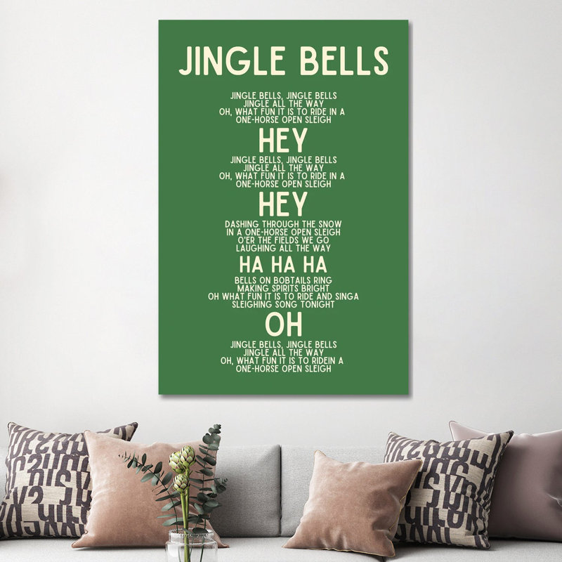 Jingle Bells Christmas Lyrics In Green by Design Harvest - Wrapped Canvas Print, 152.5 cm H x 101.5 cm W