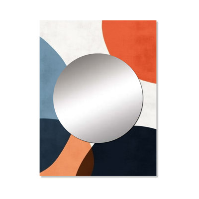Motif bohème minimaliste bleu et orange 2 - grand miroir mural minimaliste, miroir décoratif moderne, impression d'art en métal