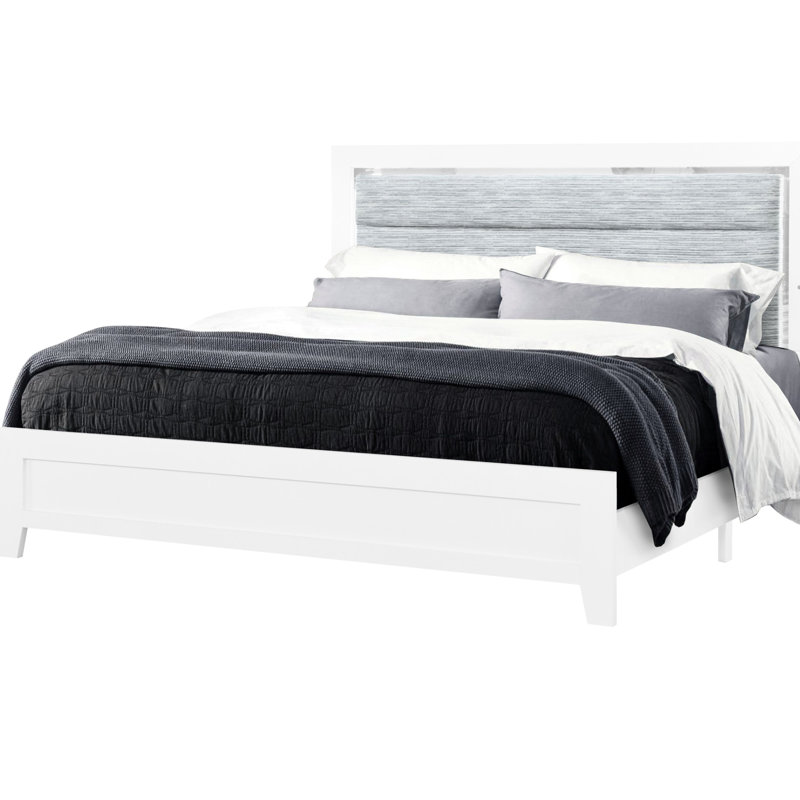 Lit simple blanc avec éclairage DEL, caractéristiques modernes en acrylique, tête de lit rembourrée, 41,42 po P, 79,59 W, 53,82 H Effet, caractéristiques, surface,