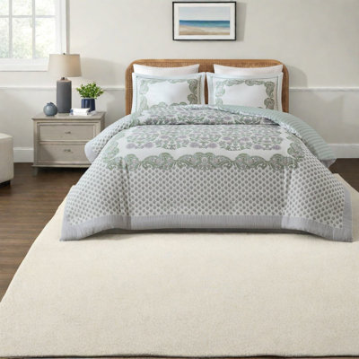 Cotton Blend Striped and Paisley Duvet Cover Set