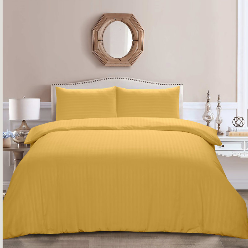 luxury Microfiber Satin Stripe Duvet cover set with 2 pillow cases , Super King Duvet Cover + 2 Standard Pillowcases, Yellow