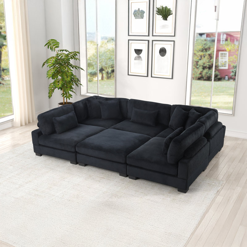Minsky Modular Living Collection with Multi-Orientation Design, Black Corduroy