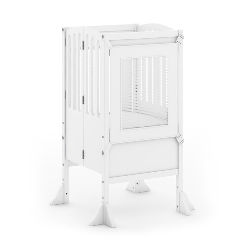 White Foldable Wooden Kitchen Helper Step Stool