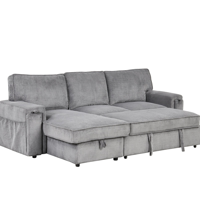 Canapé-lit modulaire sophistiqué avec sacs de rangement et caractéristiques pour tasses - 3 sièges gris, Polyester gris