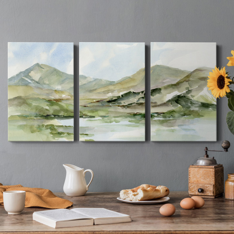 Serene Mountains II - toile tendue avec châssis de qualité supérieure - prête à être accrochée, H 12 po x l 24 po x P 1 po