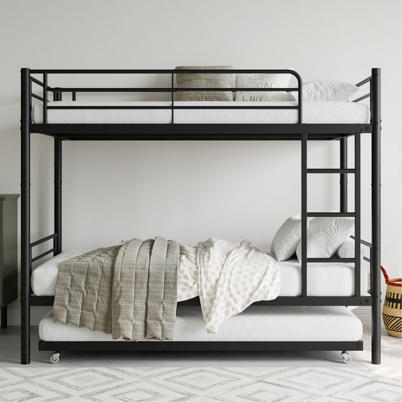 Lit superposé simple au-dessus de métal moderne avec lit gigogne, sans sommier tapissier, lit gigogne pour chambre d'amis, facile à assembler, revêtement antirouille