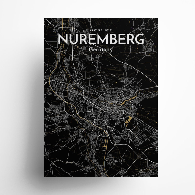 Nuremberg City Map In Luxe - No Frame Print, 27.6cm H x 19.7cm W x 0.05cm D