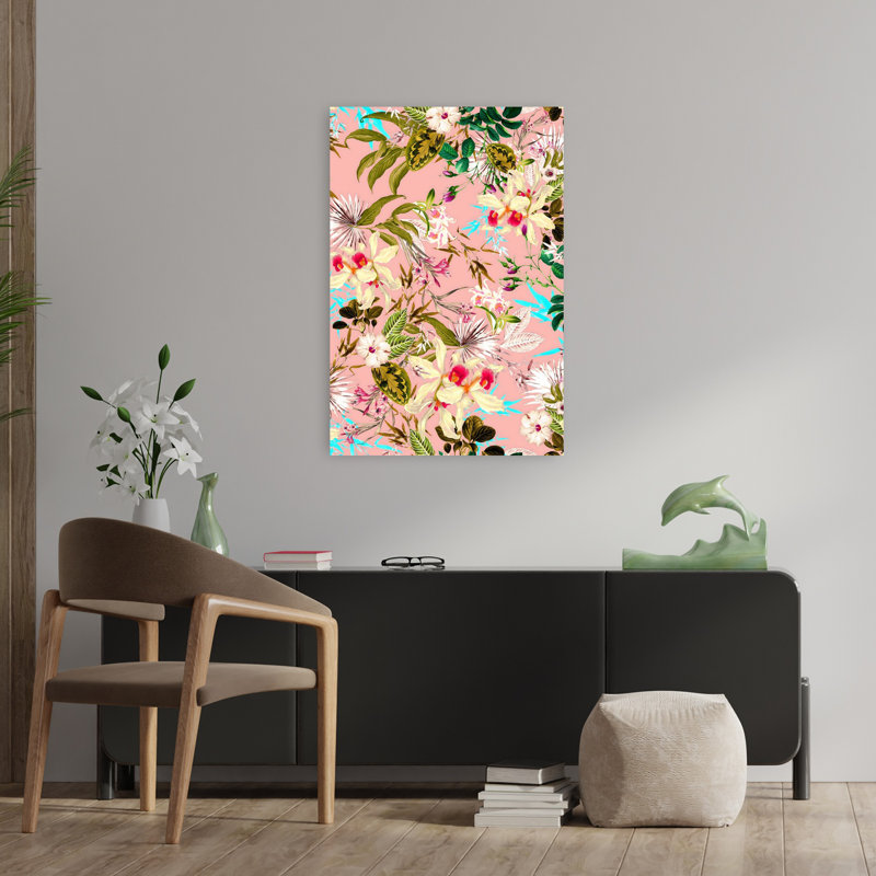 Art contemporain avec fleur naturelle, H 36 po x l 24 po
