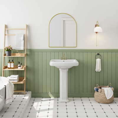 MiraForm 23.06 in. Wx 18.50 in. D Rectangular Pedestal Combo Single Bowl White Ceramic Bathroom Sink with Overflow Drain