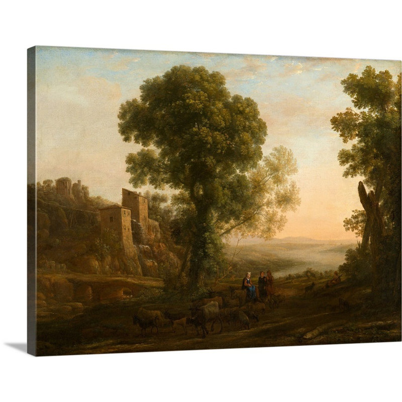 Paysage avec des paysans en revenant avec leurs troupeaux, C1637 par Claude Lorrain-impression sur toile, Toile tendue
