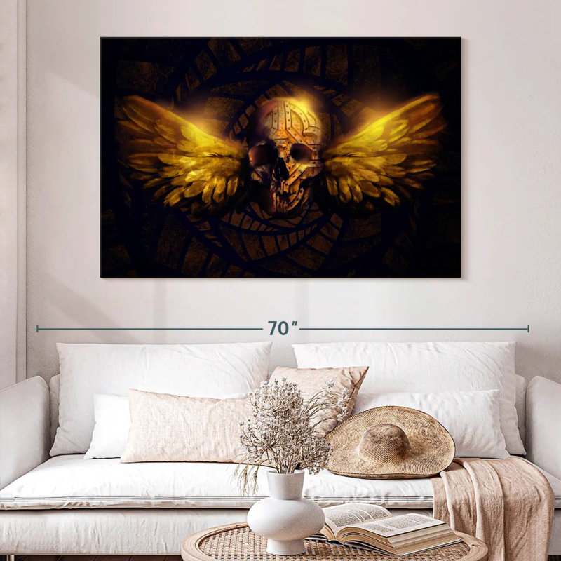 Hitzel Winged Human Skull, 8" H x 12" W