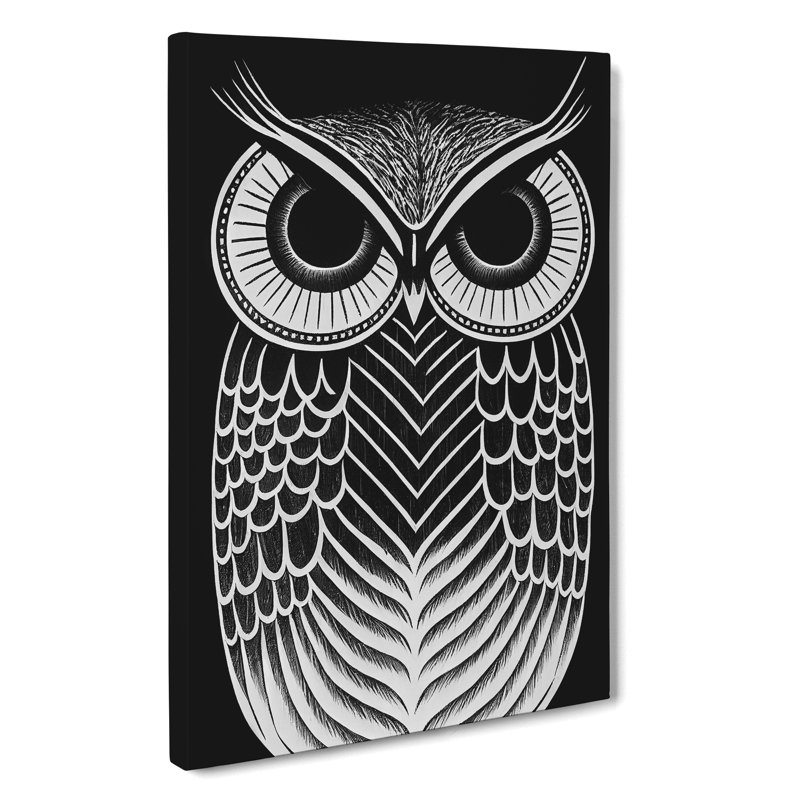 Monochrome Owl No.1 - Wrapped Canvas, 50cm H x 35cm W x 3cm D