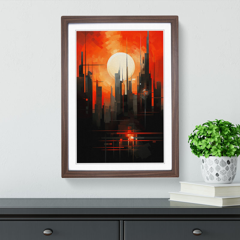 Sunset Constructivism No.2 - Single Picture Frame Print on Wood, Walnut, 64cm H x 46cm W x 2cm D