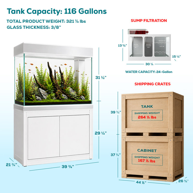 Réservoir d'aquarium rectangulaire, Blanc / argenté, 100 gallons (H 61 po x l 39,4 po x P 19,7 po)