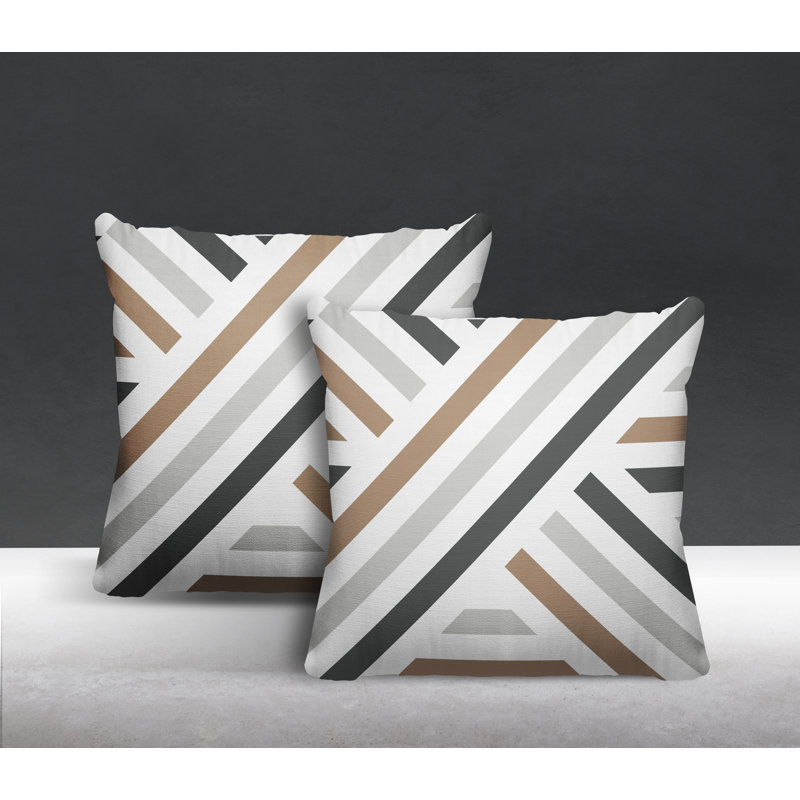  Coussin décoratif intérieur / extérieur à rayures, Beige, L 15 po x H 15 po