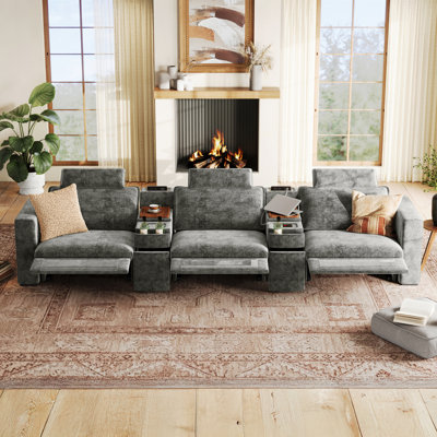 3 Seater Chenille Oversized Modular Sectional Sofa With Power Recliner Cloud Reclining Couch With Double Storage Drawer Charging Cup Holders
