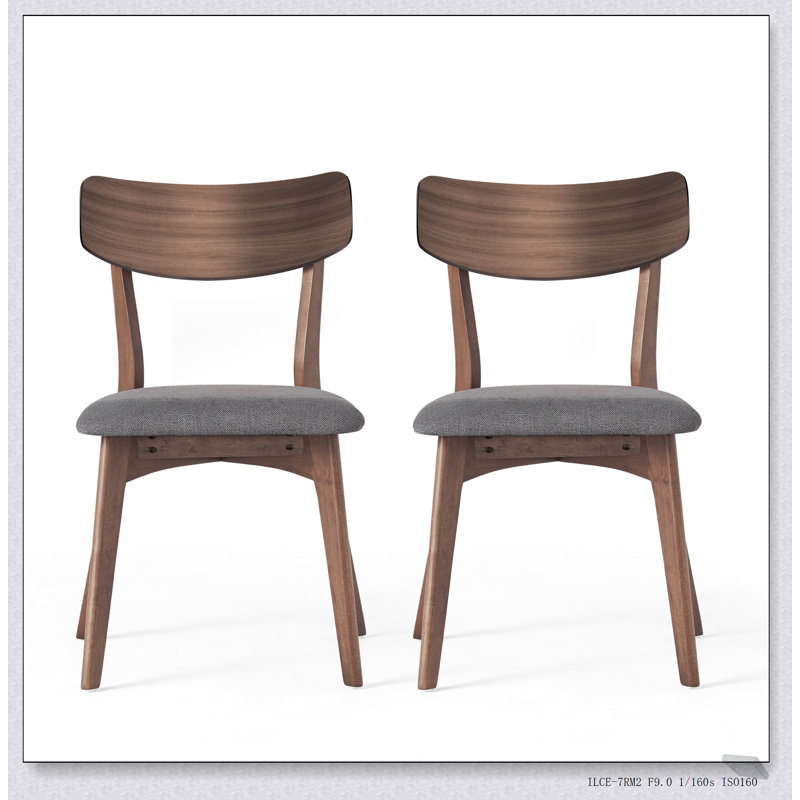 Chaises de salle à manger rembourrées Mid-Century avec cadre en noyer et sièges au design intemporel, gris foncé, Gris foncé