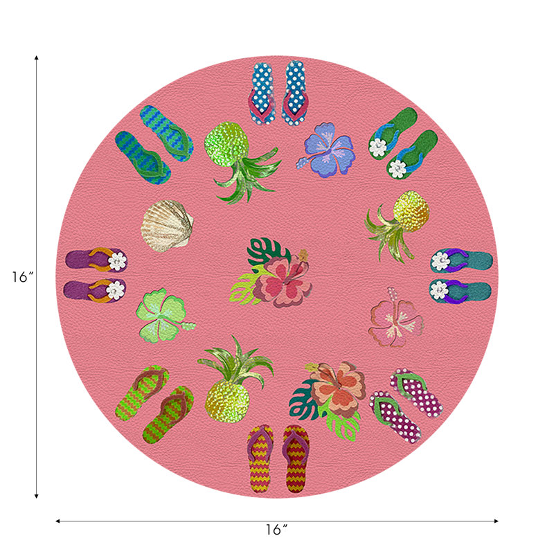 Winter In Florida Vegan Leather Round Pebble Placemat, Pink