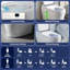 Toilette moderne allongée une pièce avec bidet intégré, double chasse automatique, siège chauffant à plusieurs niveaux et séchoir à air chaud - conception sans réservoir-121869935