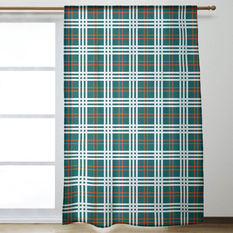 Room Darkening Curtain Single Panel, Green/White/Orange