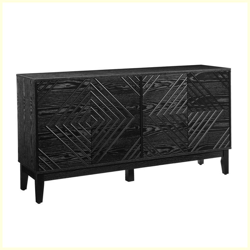 Buffet Farmhouse avec rangement et tablettes réglables, Noir