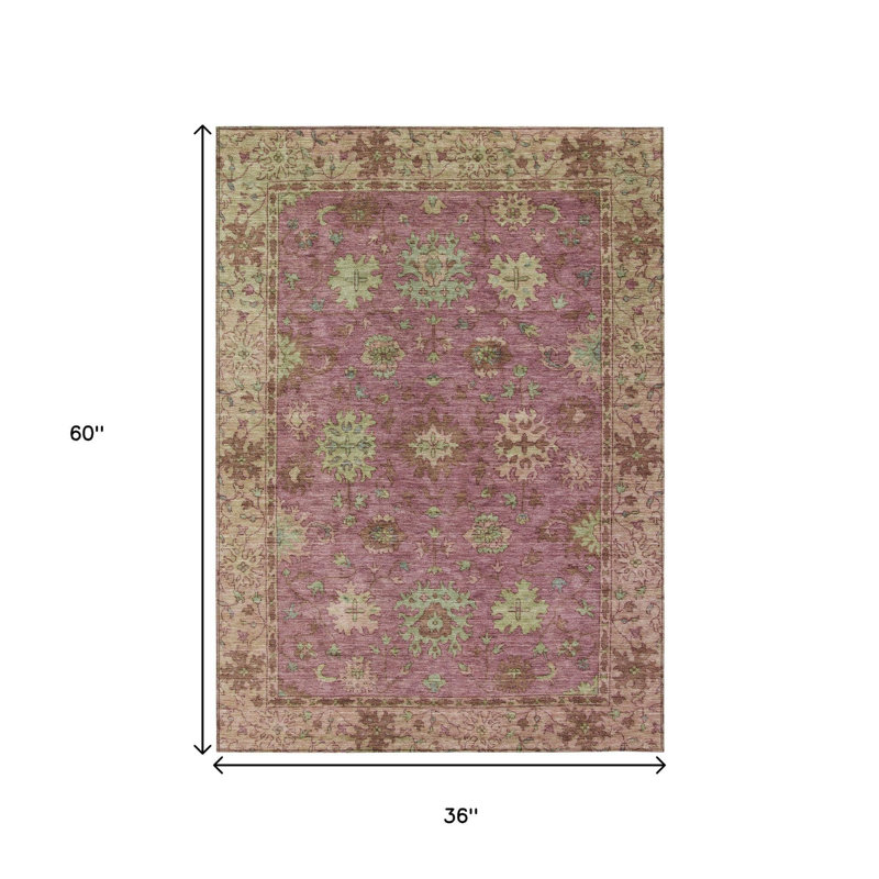 Tapis intérieur/extérieur lavable à motifs floraux rose, or et beige 90 x 150 cm