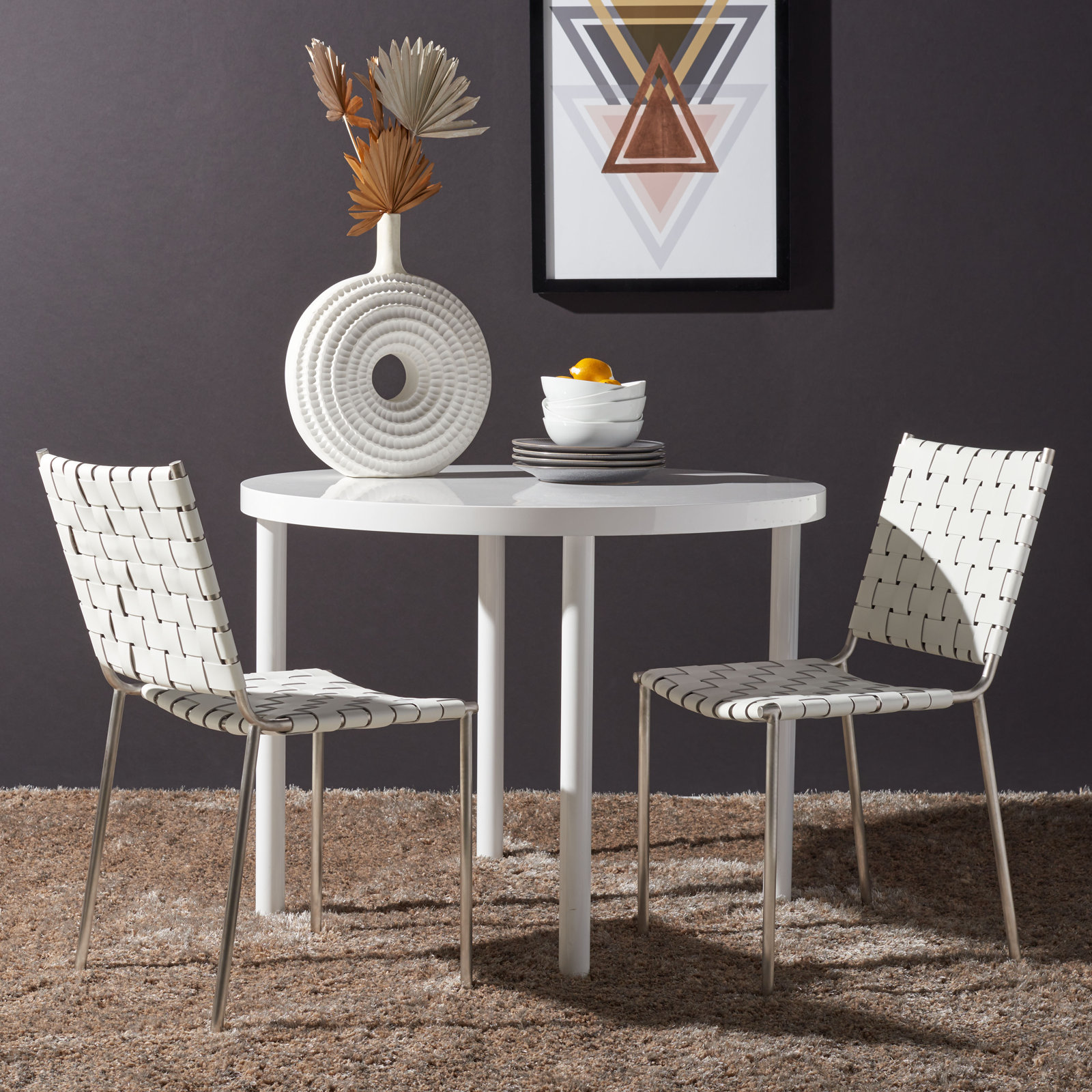 Ryland Upholstered Side Chair, White, Silver