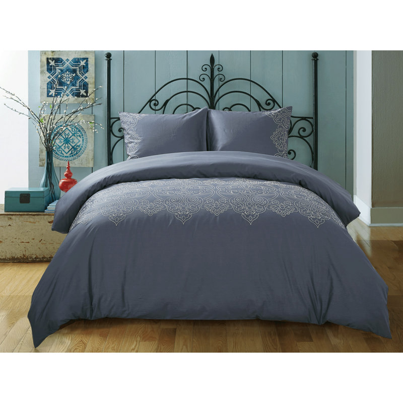 Toohey Modern & Contemporary Duvet Cover, Full/Queen, Blue/Taupe