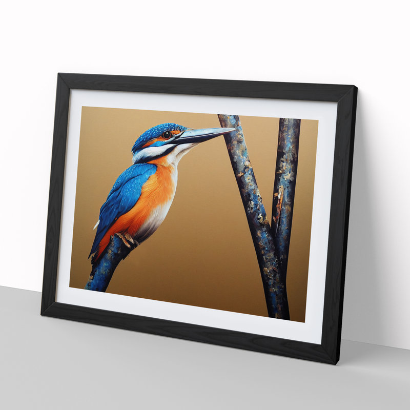 Bewitching Kingfisher Bird 1 Piece Single Picture Frame Wall Art, 25cm H x 34cm W x 2cm D, Black Framed