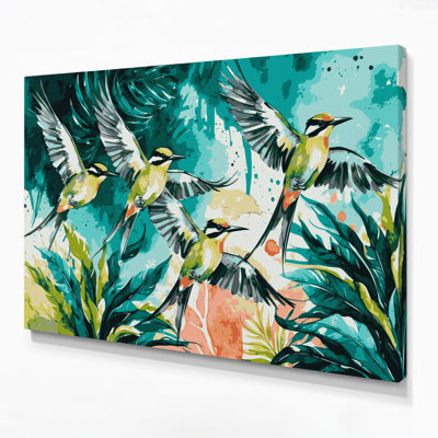 Birds Tropical Kingbird Green Canvas Wall Art