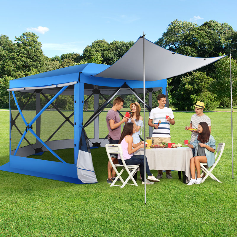 12'x12' Pop Up Gazebo 6-Sided Screen House Tent for Camping, Outdoor Instant Stargazing Gazebo Canopy with Awning 2.0,Portable Hub Tent with Removable Sidewalls,Screen Tent for Backyard