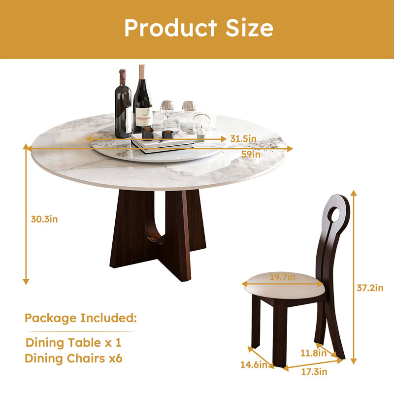 Table de salle à manger Modern Modern, 7 pièces : table, 6 chaises, H 30 po x l 59 po x P 59 po