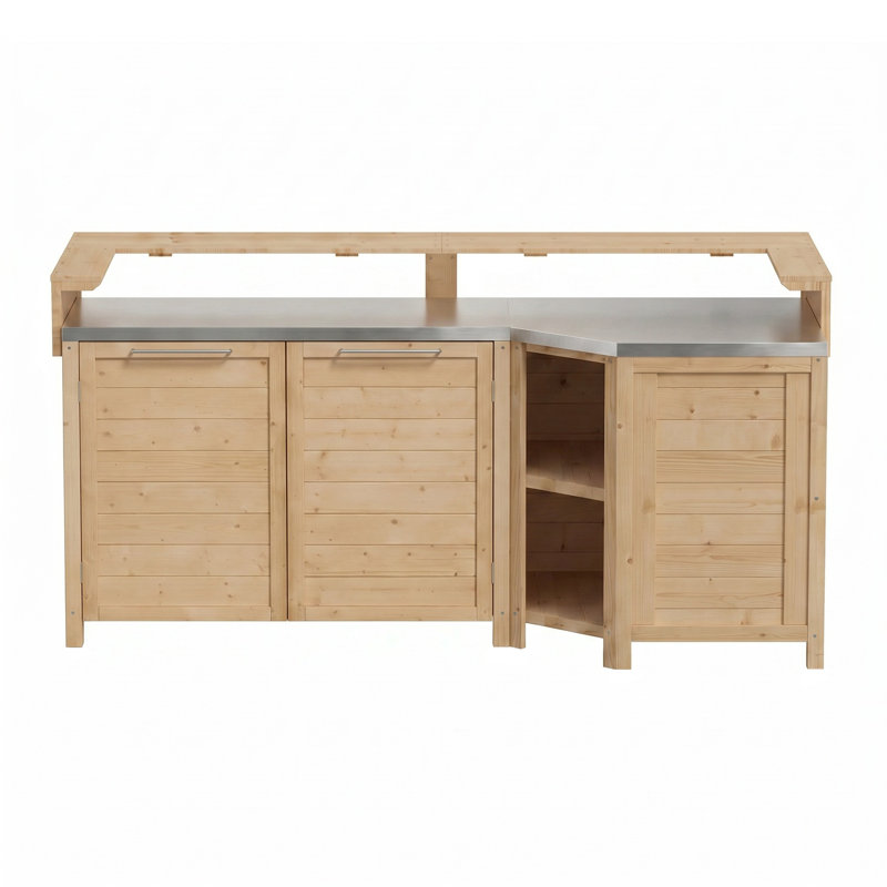 Îlot de cuisine l 86,6 po Hankinson avec comptoir en acier inoxydable, armoires de rangement, Naturel