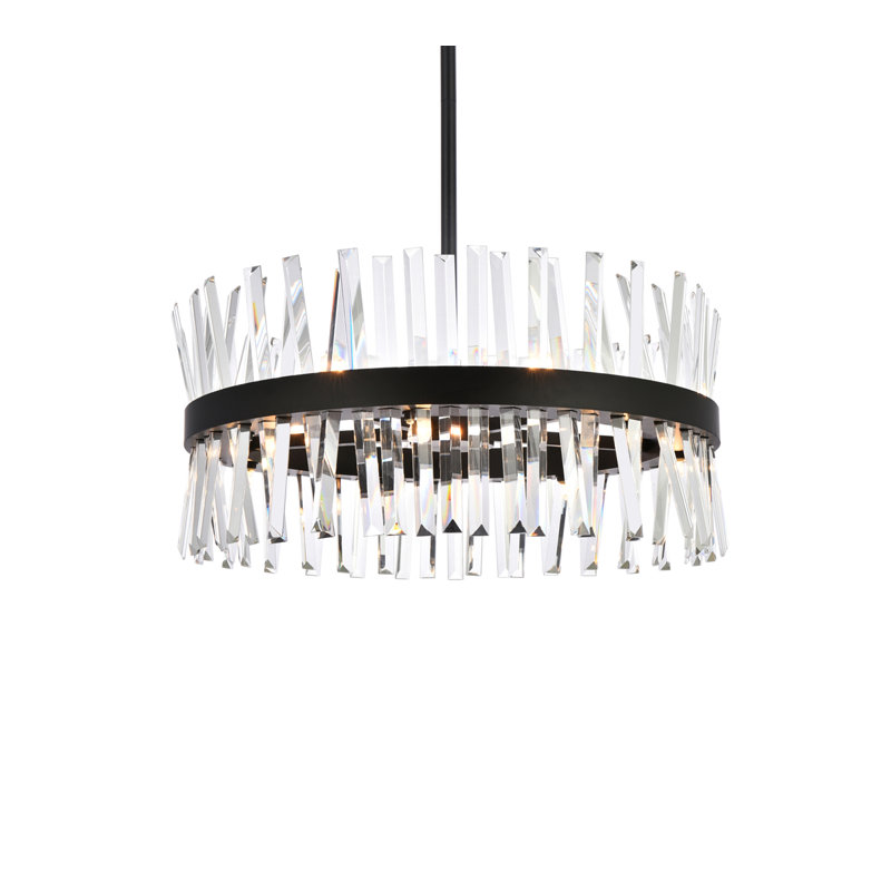 Luminaire suspendu rond en cristal Athol 12 pouces noir, L 25 po, Noir, noir, noir, noir, 14 Lights