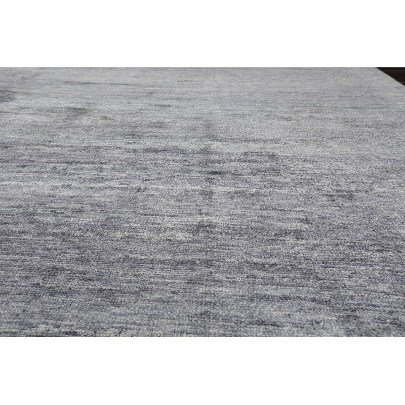 Tapis gris en bambou en soie tissé à la main 7 pi 11 po x 10 pi 9 po Rectangle