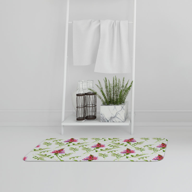 Isabelle Non-Slip Bath Rug, Pink & Green Vine Pattern