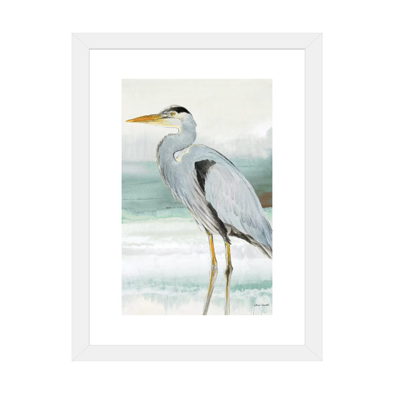 Reproduction d’art, "Heron on Seaglass I" par Lanie Loreth, H 24 po x l 16 po x P 1 po, Papier blanc, Blanc