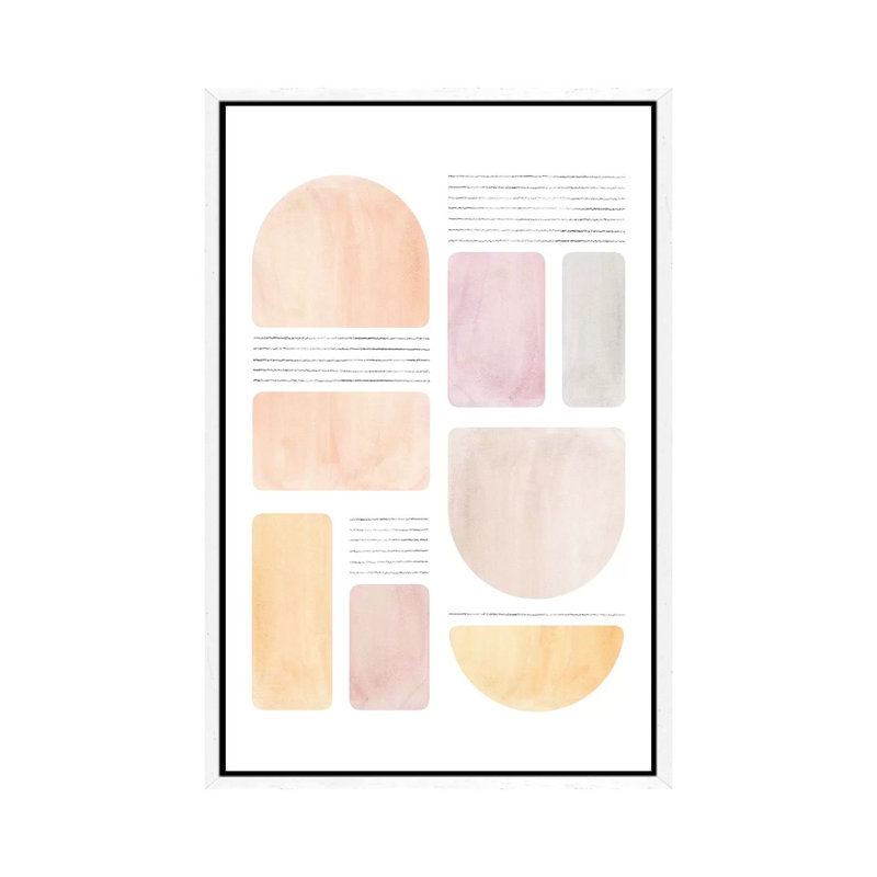 Abstract Geometric Shapes - Painting on Canvas, 66.04cm H x 45.72cm W x 3.81cm D, White Framed