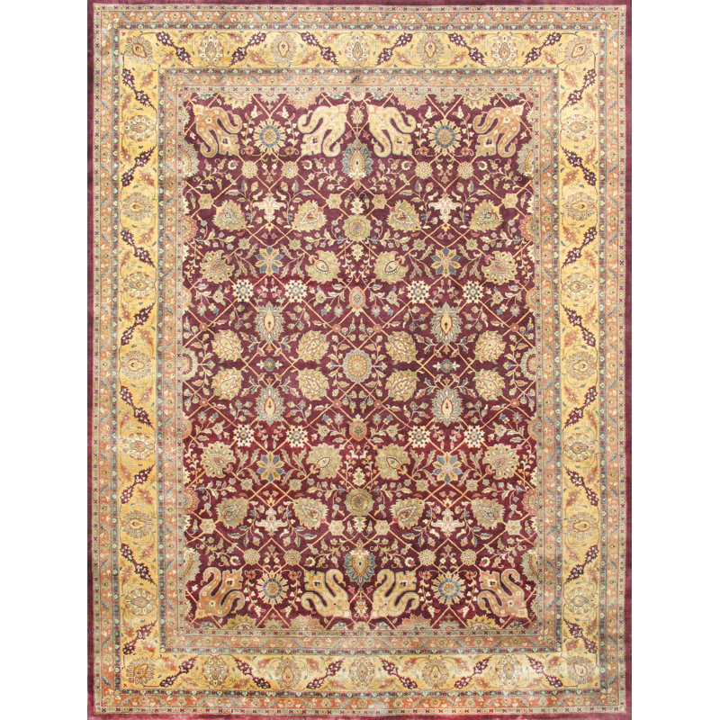 Tapis jaune / brun en laine noué à la main de conception unique 9 pi x 12 pi années 2010 Tabriz
