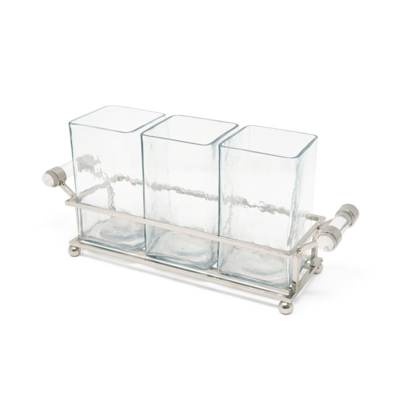 Porte-couverts avec cadre et poignées cylindriques - L 12,6 po, Argenté/Transparent