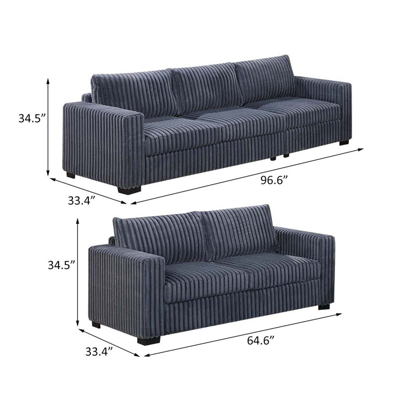 Ensemble de canapé 2 pièces en velours côtelé, Gris foncé