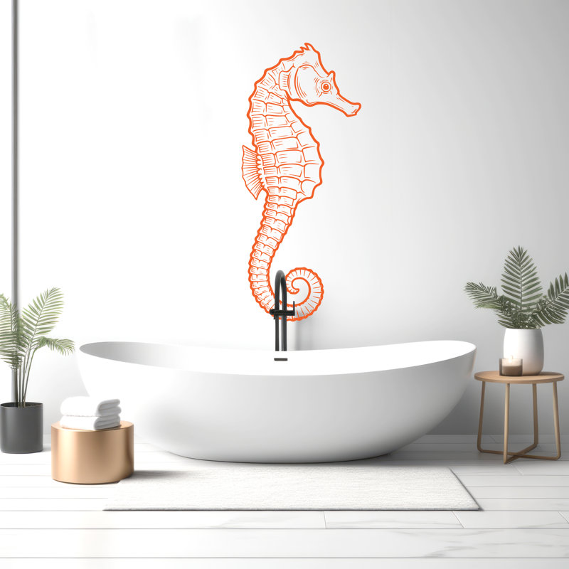 Adhésif décoratif hippocampe - décor de salle de bain animaux de mer
 321DRE, 11 x 24 pouces, Noir